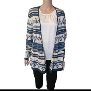 CHAPS DENIM Women's Blue and White Patterned Sweater SZ L